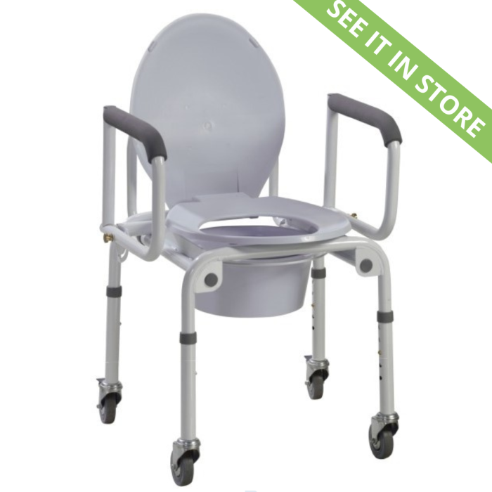 Drive Steel Drop Arm Commode with Wheels - Beauty