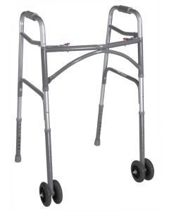 Bariatric Aluminum Folding Walker, Two Button, Two Wheel by Drive