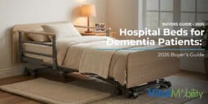 Low-profile home hospital bed in a calm, dementia-friendly bedroom